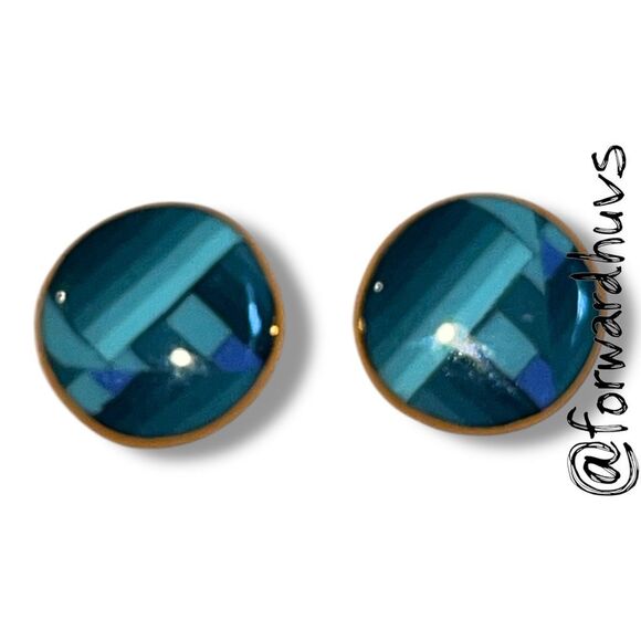 Bundle Sale 3 for $15 | Geometric Blue Earrings – Gold Tone Frame - Picture 1 of 6